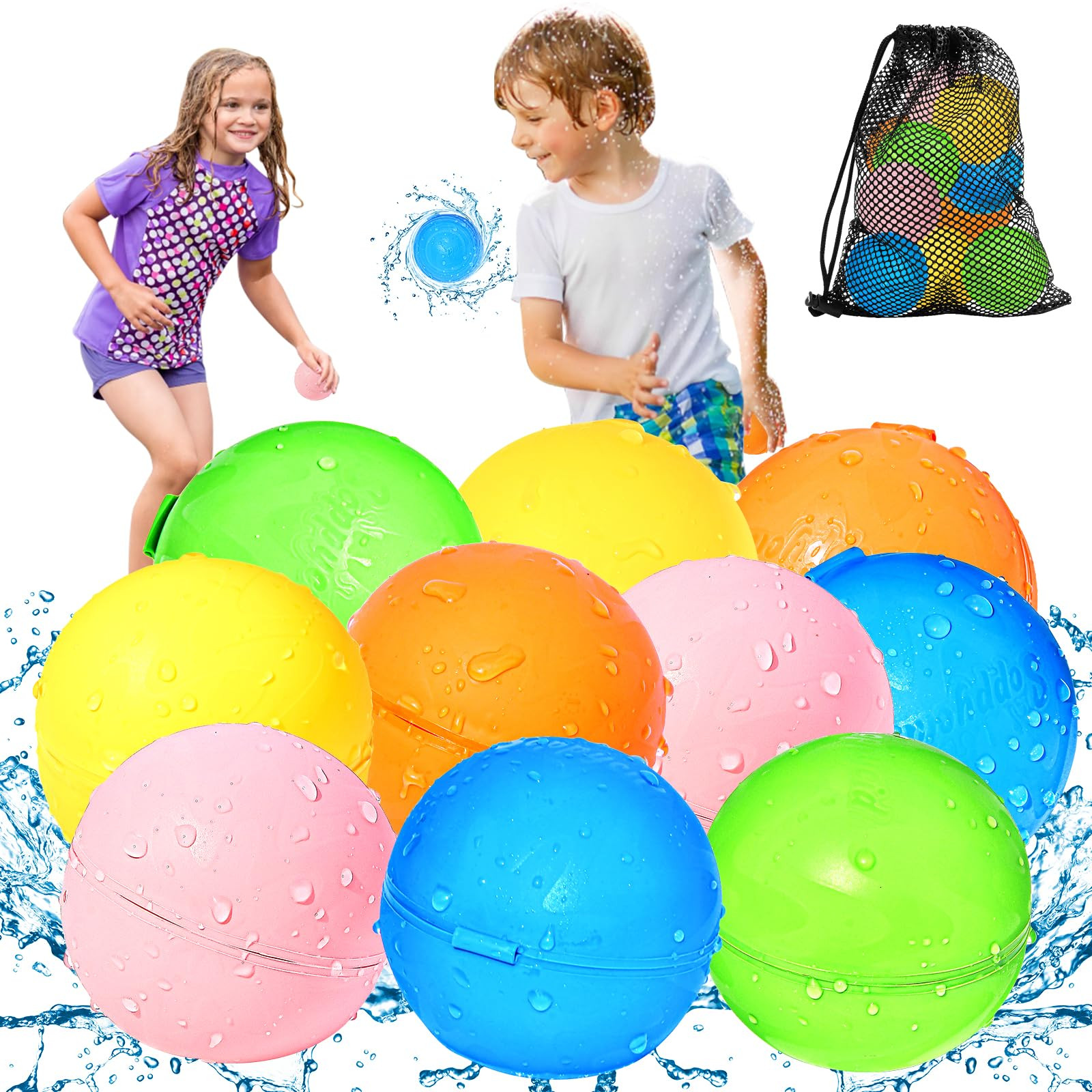 SOPPYCID 10PCS Reusable Water Balloons Quick Fill for Kids, Refillable Magnetic Water Balloons fo... | Amazon (US)