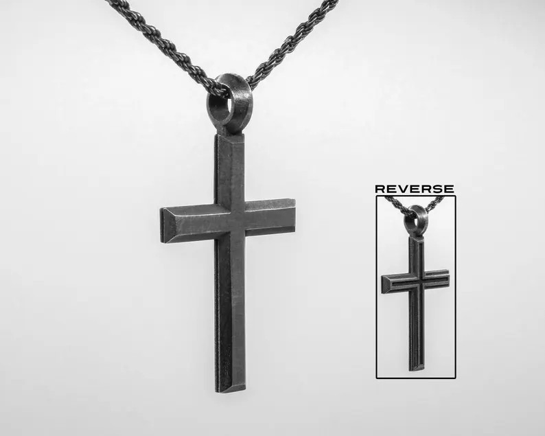 Blackened Rustic Cross Necklace Men, Unique Memento Mori Necklace With Cross Chain, Crucifix Jesu... | Etsy (US)