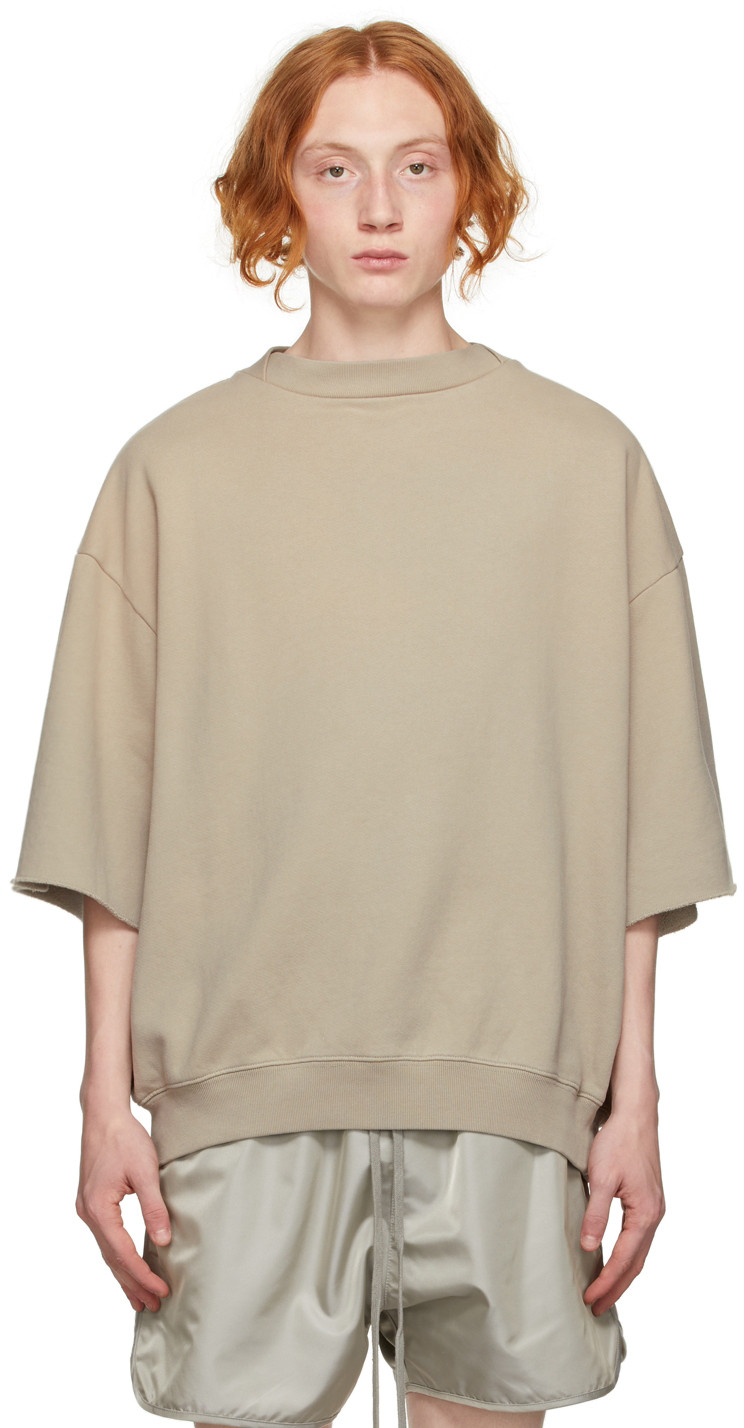 Beige Overlapped Three-Quarter-Sleeve Sweatshirt | SSENSE
