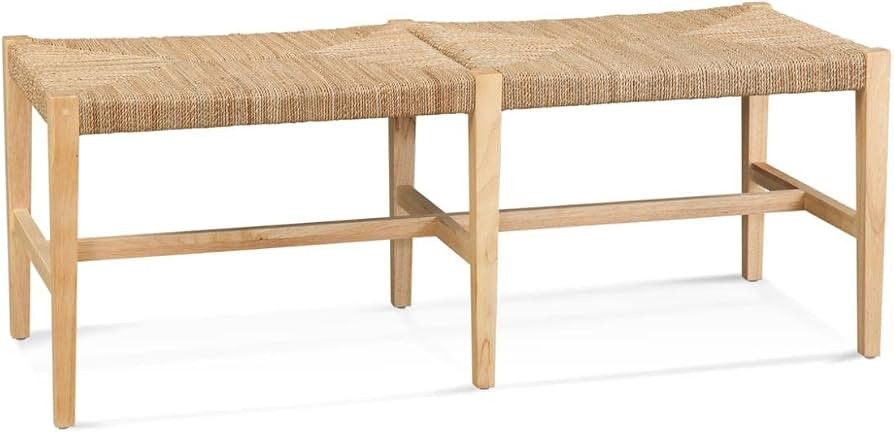 Bassett Mirror Company Palag Brown Wooden Bench with Woven Seagrass Seat | Amazon (US)