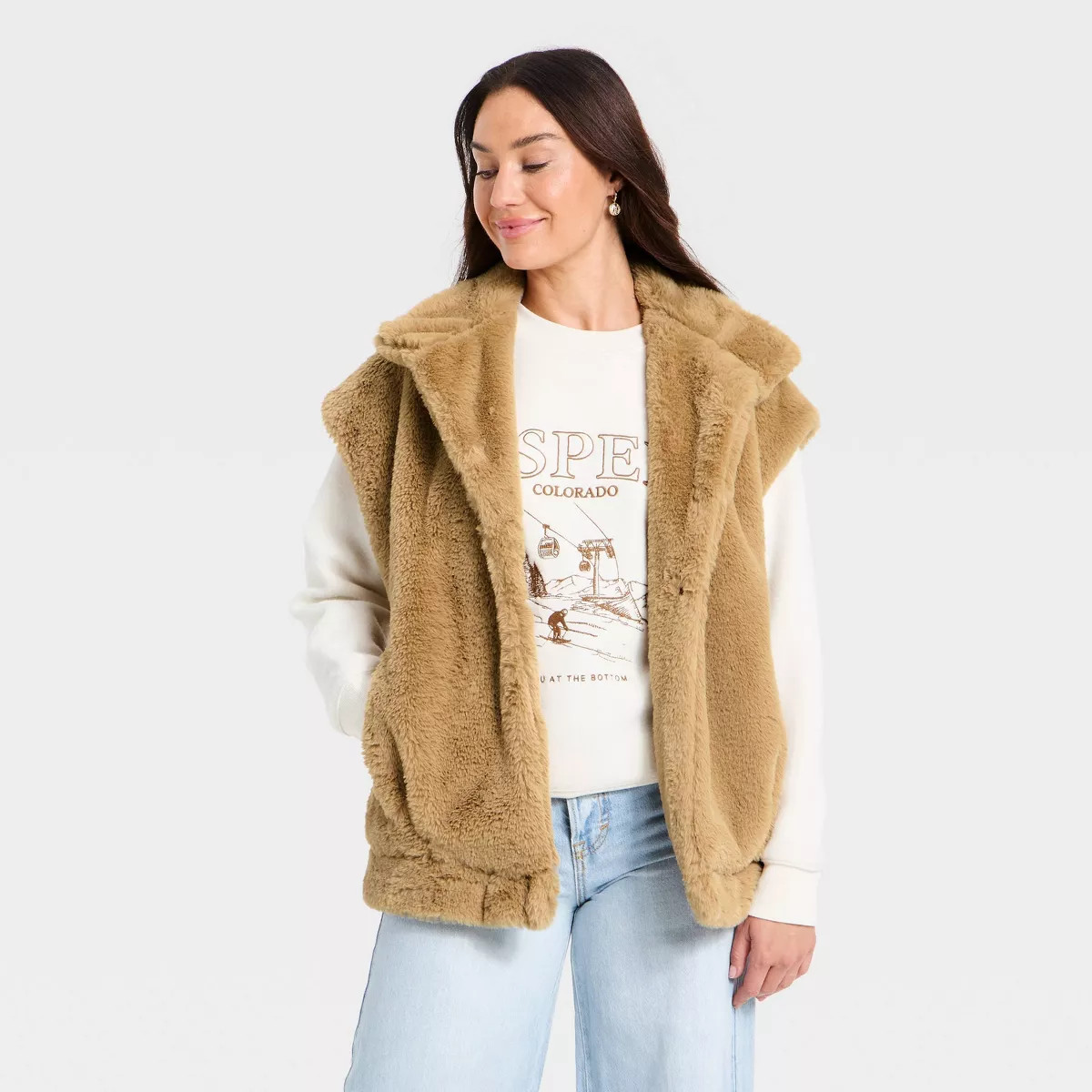 Women's Faux Fur Vest - Universal Thread™ Tan | Target