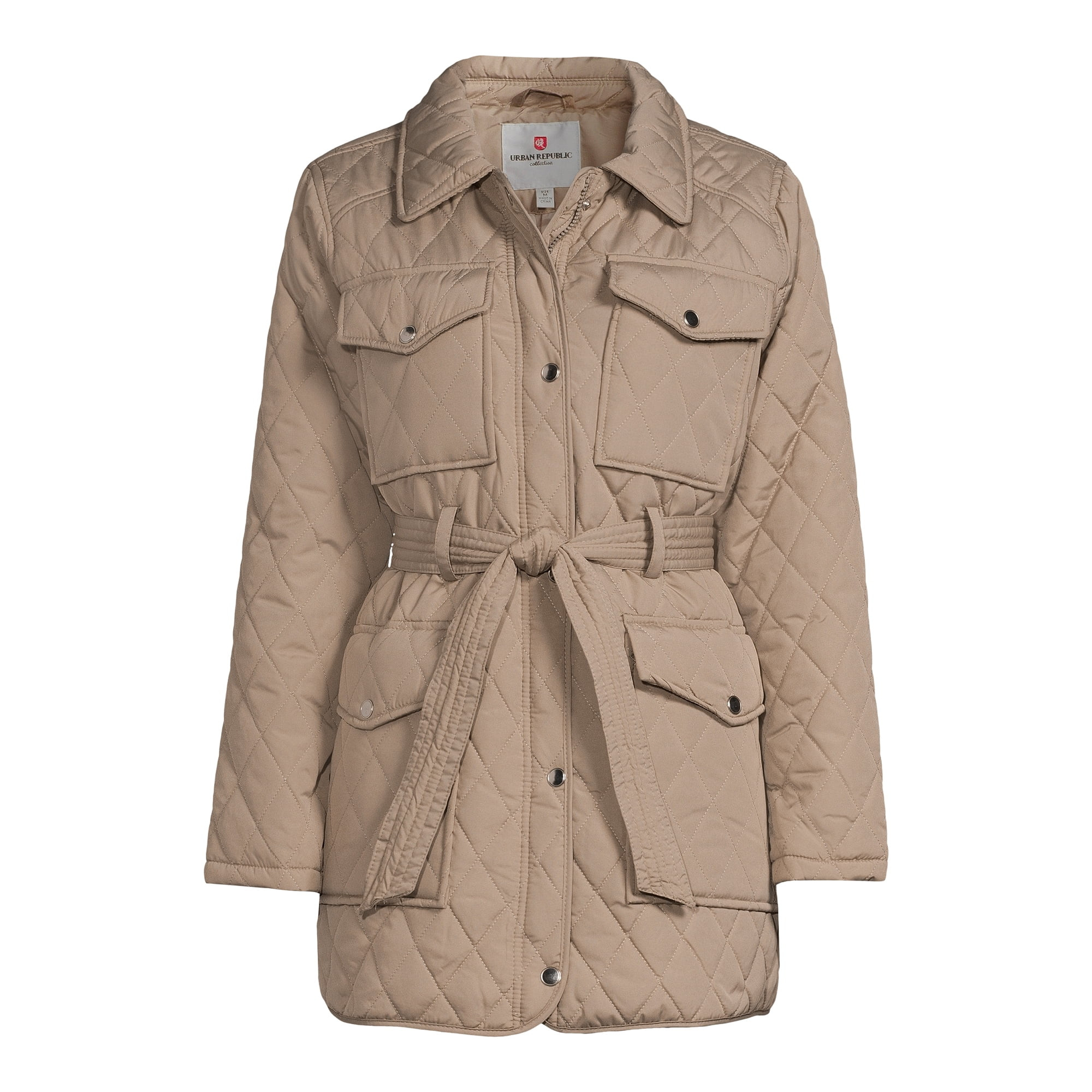 Urban Republic Women’s Thin Quilted Barn Jacket with Belt | Walmart (US)