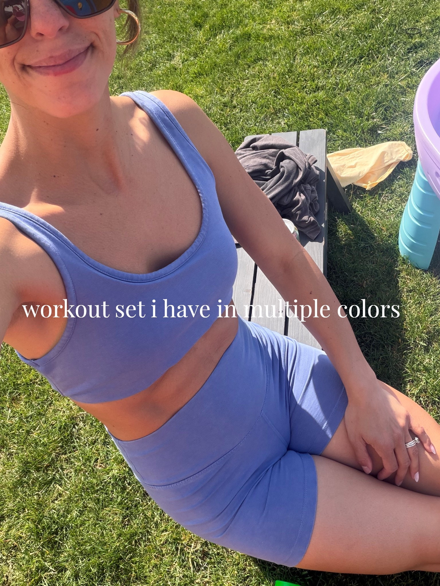 Workout set i have in multiple colors! 

Very comfortable, breathable fabric.

Shorts sit right above or at belly button. 5” inseam. Hits mid thigh! 

Only $8 right now!! 

Ltksale LtK workout LtKfitness 

#LTKootd #LTKSaleAlert #LTKActive