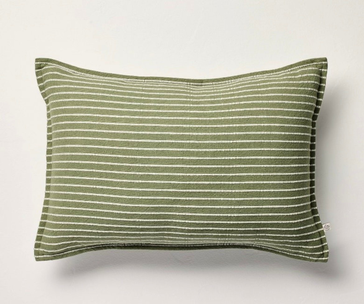 Stripped Lumbar pillow

Hearth & Hand green lumbar pillow 

Great quality & perfect for couch or accent chair  

#LTKHome #LTKU #LTKFindsUnder50