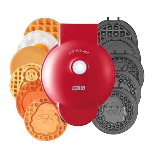 DASH Multimaker with 7 Removable Plates: Waffle Iron & Griddle + 3 Themed Plates - Santa Pumpkin Snowman - Mini Waffle for Halloween and Christmas Holidays - for Kids and Families (Red) | Amazon (US)