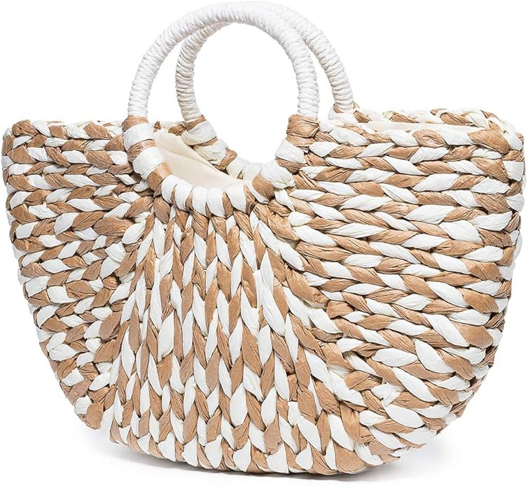 JOSEKO Summer Beach Bag, Women Straw Paper Handbag Top Handle Big Capacity Travel Tote Purse | Amazon (US)
