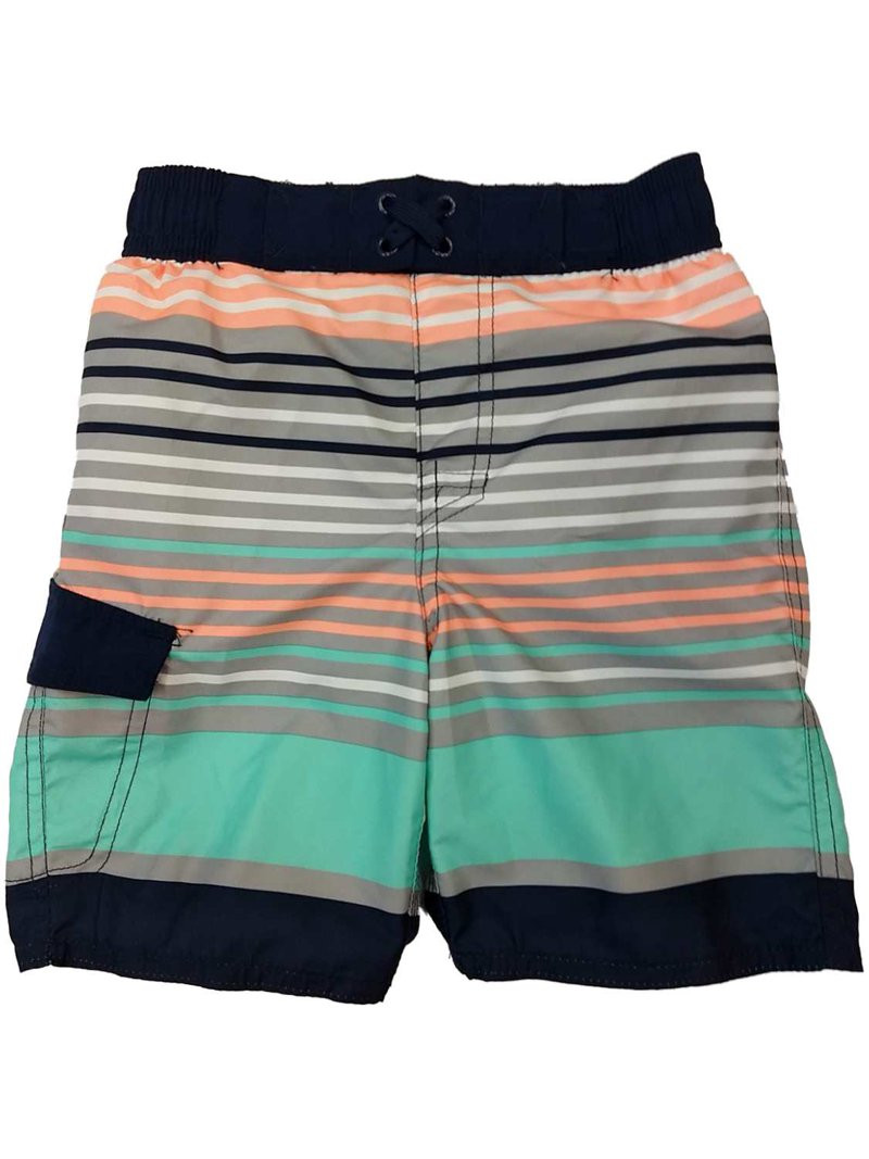 Boys Navy Gray Orange & Green Striped Swim Trunk Board Shorts XX-Small (4-5) | Walmart (US)