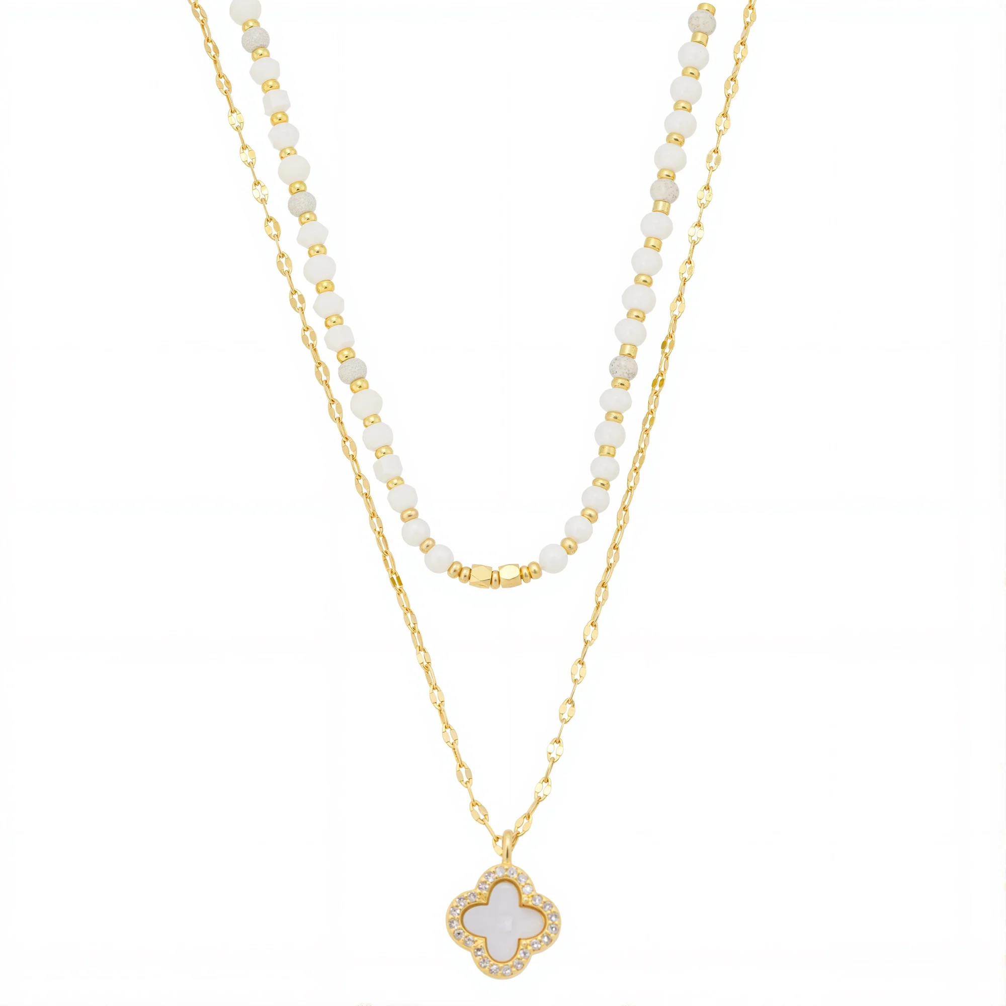 Believe by Brilliance Women's 14Kt Gold Flash Plated Mother of Pearl Clover Pendant Layered Neckl... | Walmart (US)