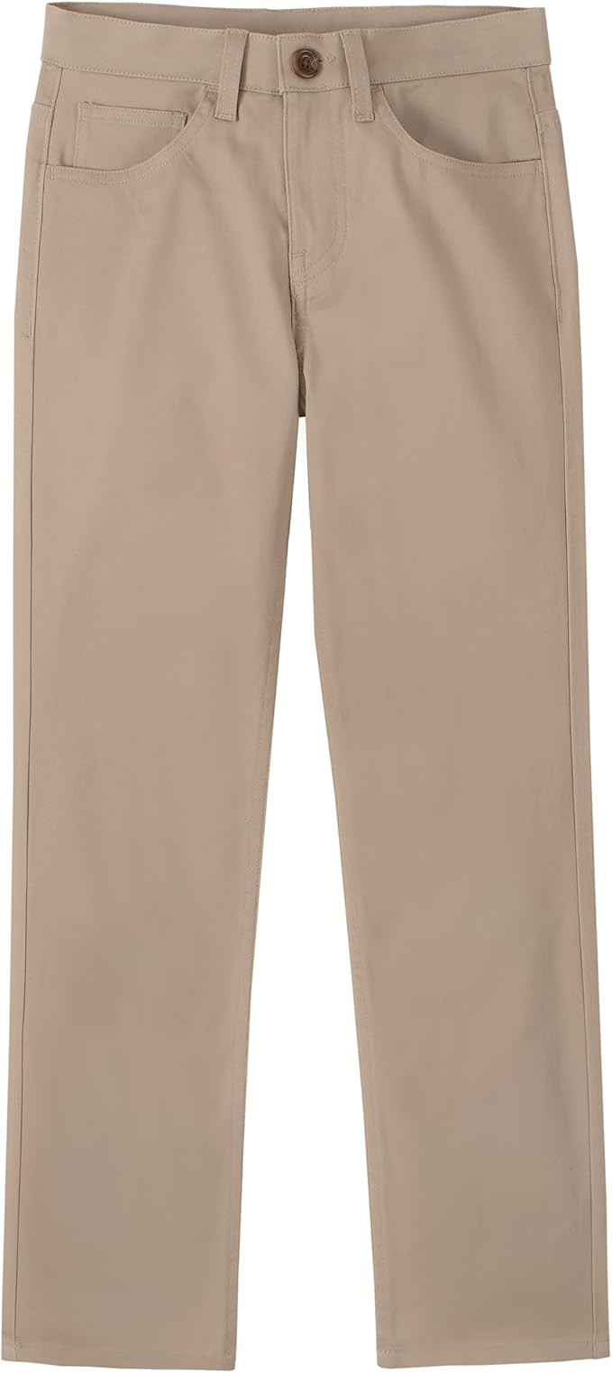 Nautica Boys' Flat Front Stretch Twill Chino Khaki Pant | Amazon (US)