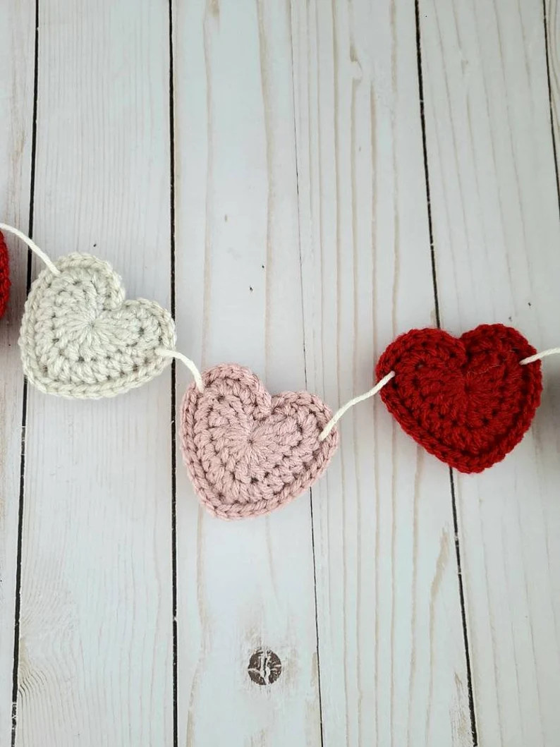Valentine decor - pink red heart garland - hearts decor - fireplace decor - crochet heart garland... | Etsy (US)