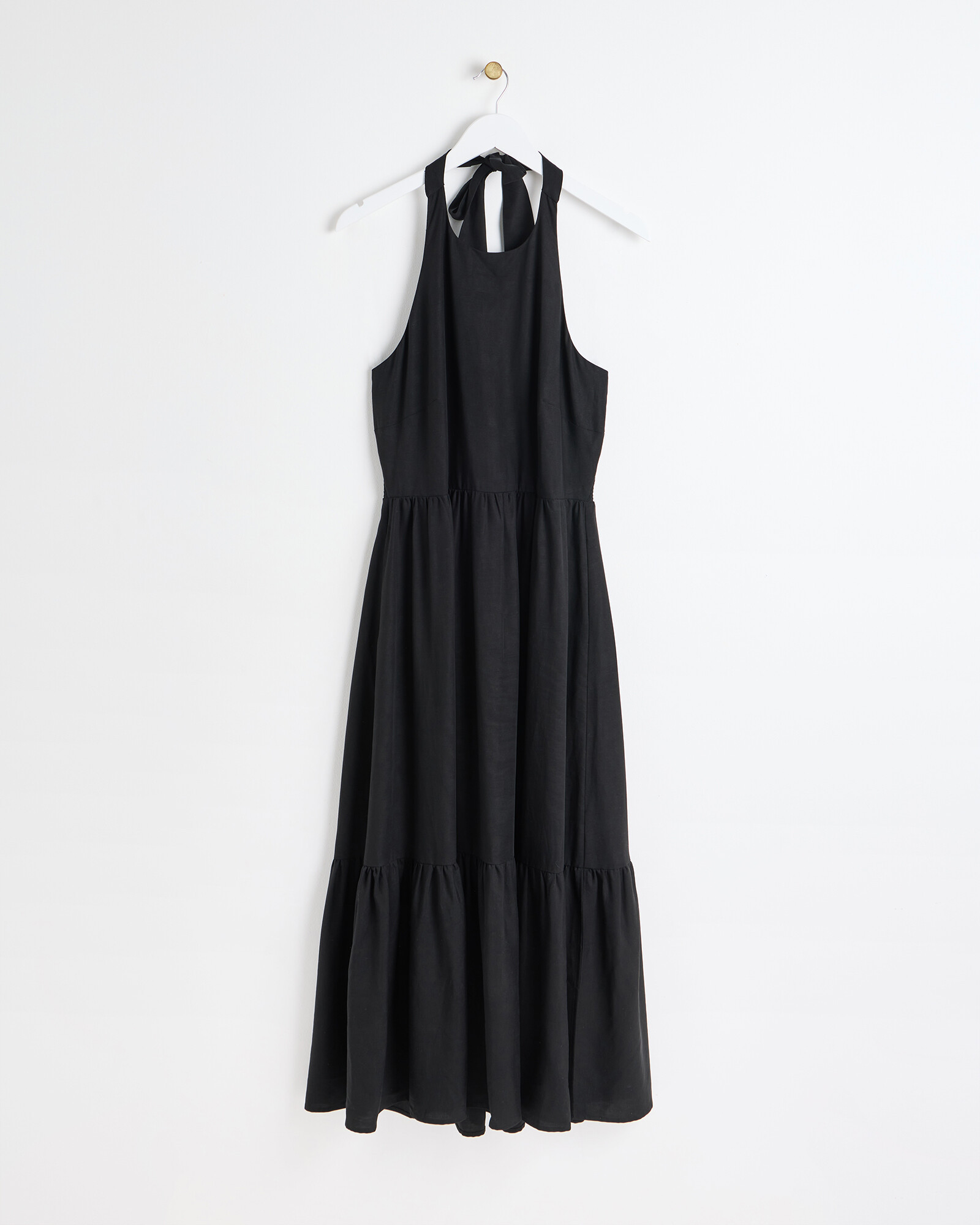 Black Halter Neck Tiered Midi Dress | Oliver Bonas | Oliver Bonas (Global)