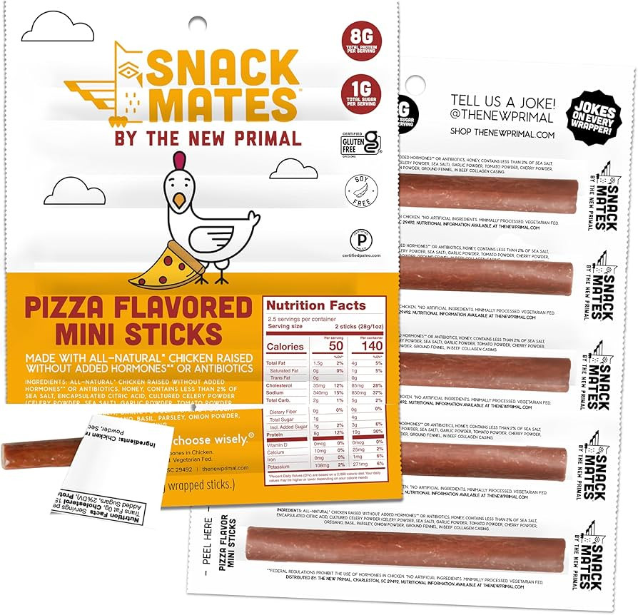 New Primal Snack Mates Pepperoni Pizza Chicken Sticks, Gluten Free Healthy Snacks for Kids, Low S... | Amazon (US)