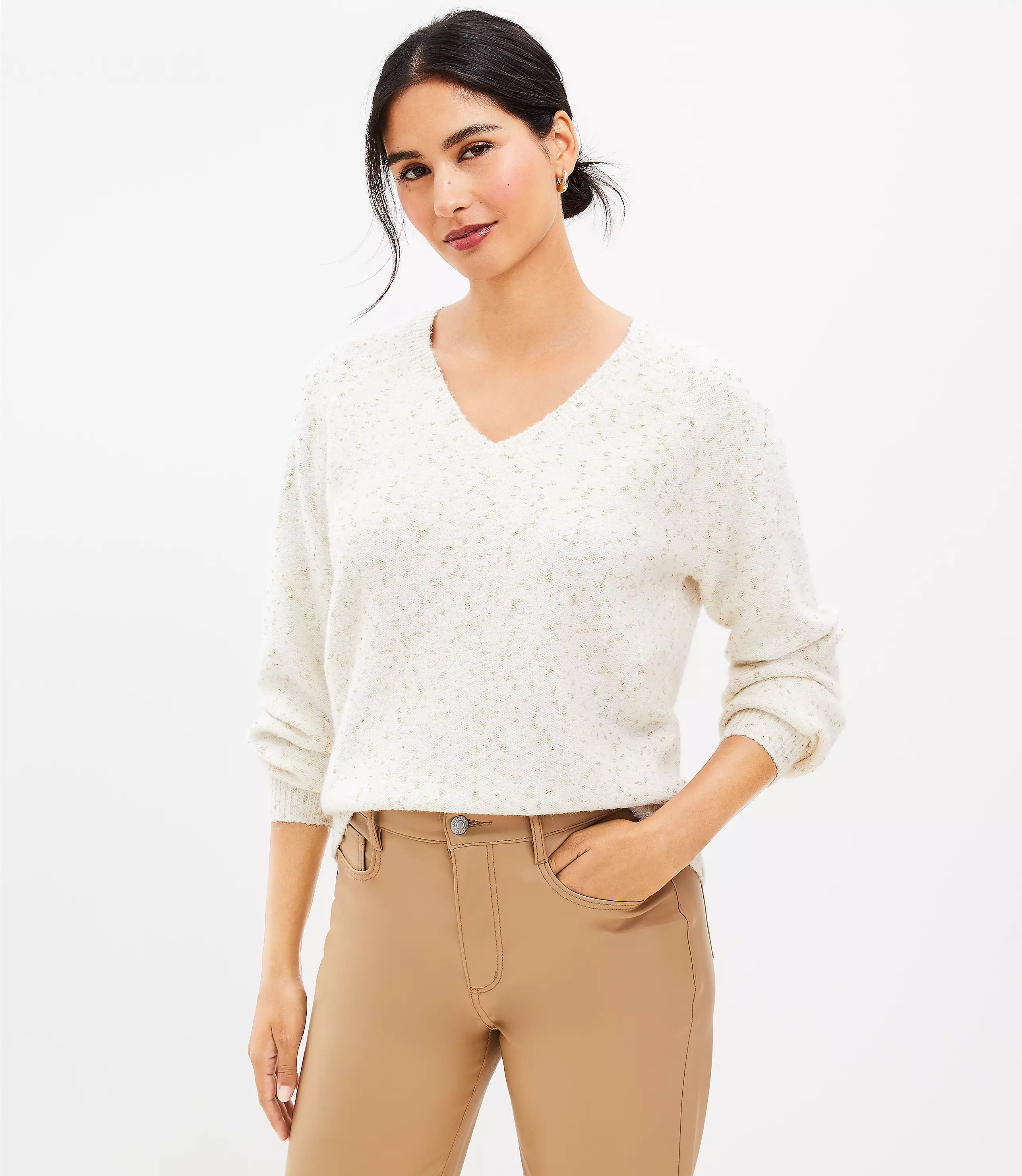 Shimmer V-Neck Sweater | LOFT