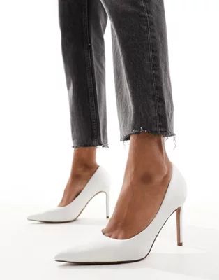 ASOS DESIGN Paphos pointed high heeled court shoes in ivory satin | ASOS (Global)