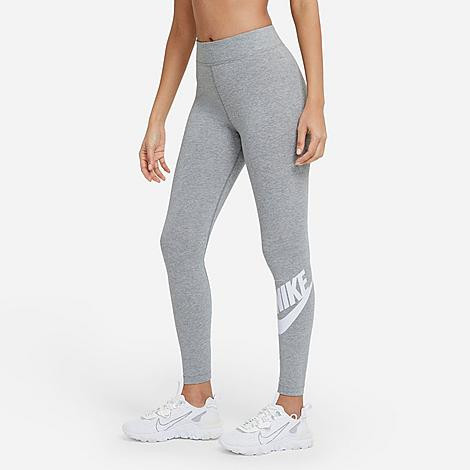 Nike Women's Sportswear Essential High-Waisted Leggings in Dark Grey Heather/White Size: S Tall | Finish Line (US)