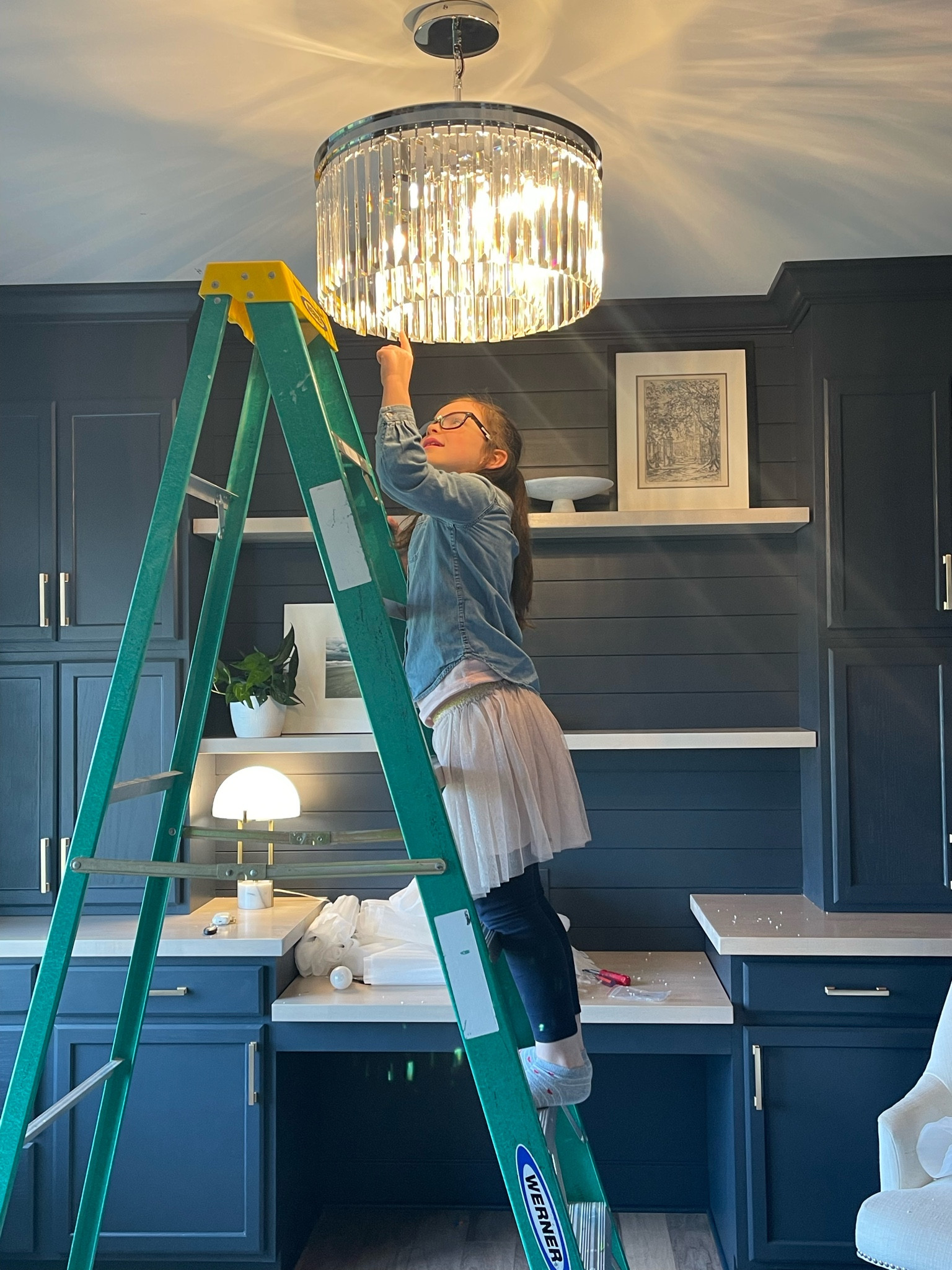 Office chandelier 

Switching a dated ceiling fan for this beautiful light fixture was like putting a pair of perfect earrings to finish an outfit 😍

Paint color : Valspar Chimney Smoke 

Home office decor, moody office , chandelier, floating shelves 

#LTKFind #LTKhome #LTKstyletip