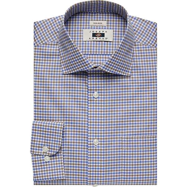 Joseph Abboud Men's Brown & Blue Gingham Dress Shirt - Size: 14 1/2 32/33 | The Men's Wearhouse