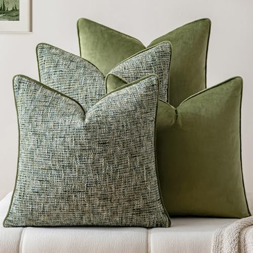 a moment Dark Green 4 Pack Throw Pillow Covers - Chenille & Velvet Set with Piping, Farmhouse Textured Design Cushion Cases for Couch Sofa Bed (20x20 Inch, No Insert) | Amazon (US)