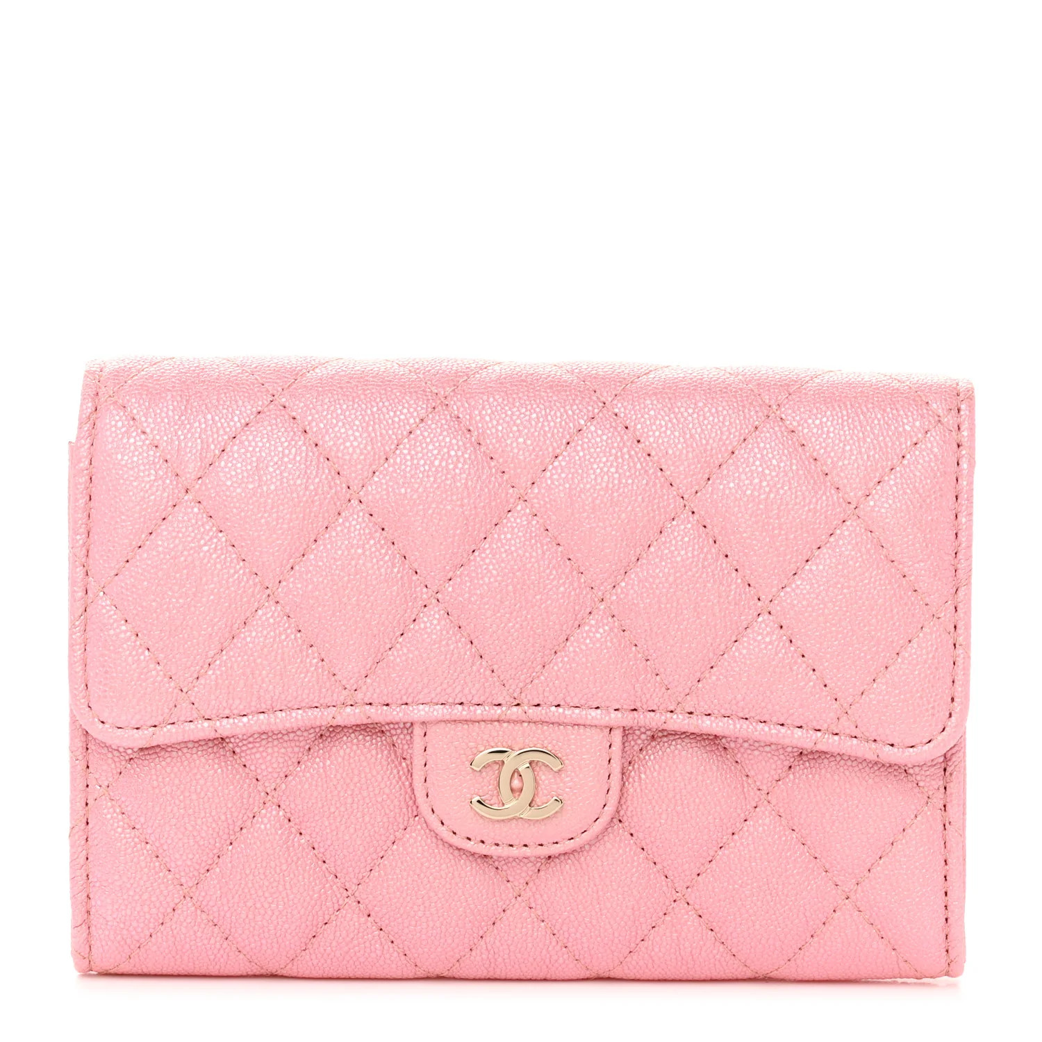 CHANEL Iridescent Caviar Quilted Medium Flap Wallet Rose Pink | FASHIONPHILE (US)