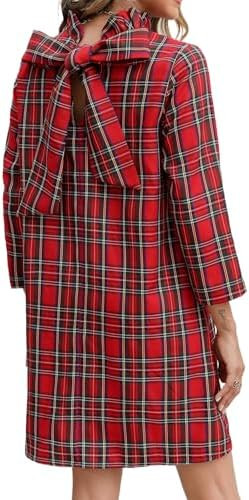Kedera Women's Fall Bow Tie Dress Casual Mini Dress Ruffle Mock Neck Long Sleeve Dress Swing Eleg... | Amazon (US)