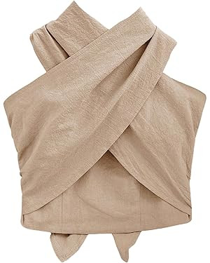 SHENHE Women's Criss Cross Halter Top Wrap Front Smocked Tie Backless Going Out Crop Top | Amazon (US)