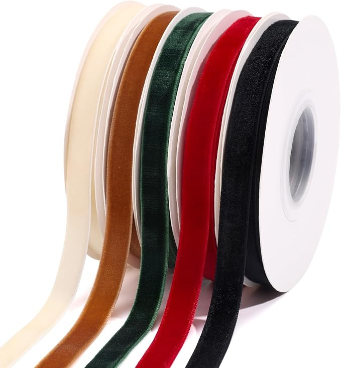 VOBOBE Velvet Ribbon 50 Yards 3/8" Wide Single Face Velvet Ribbon for Gift Wrapping Bow Christmas... | Amazon (US)