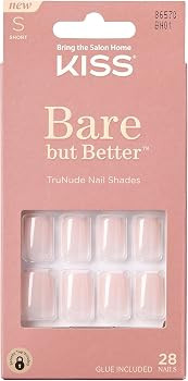 KISS Bare but Better Press On Nails, Nail glue included, Nudies', Nude, Short Size, Squoval Shape... | Amazon (US)