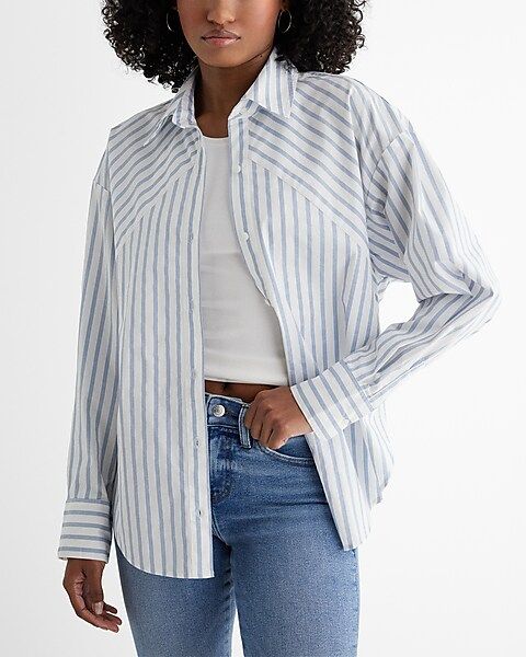 Poplin Striped Boyfriend Portofino Shirt | Express