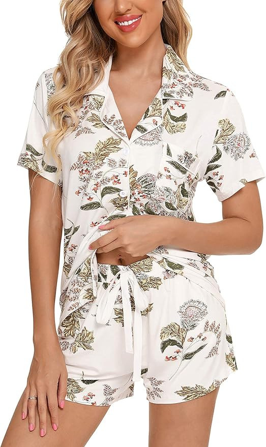 Anjue Women Pajamas Set Bride Pajamas Short Sleeve Sleepwear Button Down Lounge Sets Nightwear So... | Amazon (US)