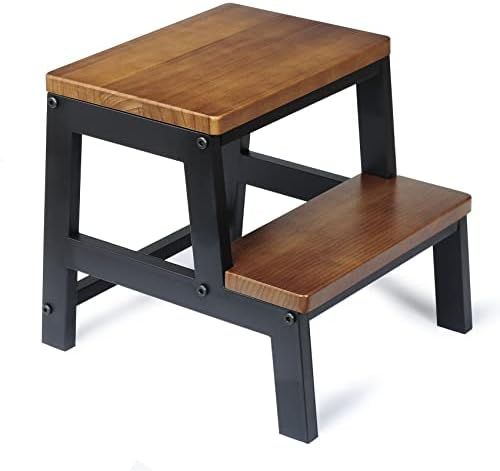 Two Step Wood Step Stool, Holds Up to 500lb - Assembly Required (Light Walnut) | Amazon (US)