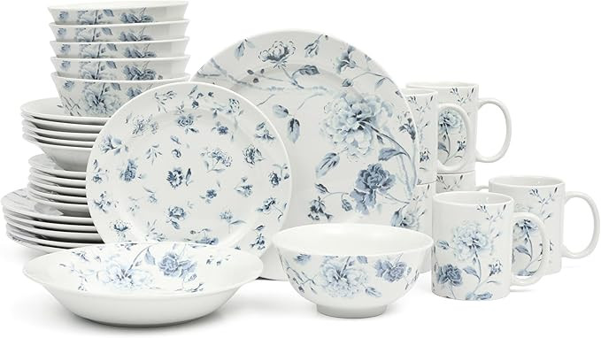 Martha Stewart Empress Bouquet 30 Piece Decorated Porcelain Chip and Scratch Resistant Dinnerware... | Amazon (US)