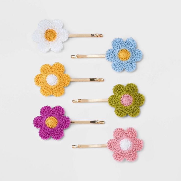 Girls' 6pk Crochet Flower Bobbie Pins - art class™ | Target
