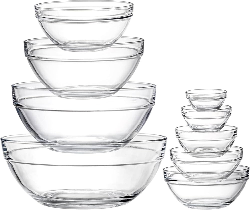 Lawei Set of 9 Glass Mixing Bowls - Glass Nesting Bowls Glass Prep Bowls Clear Glass Salad Bowls ... | Amazon (CA)