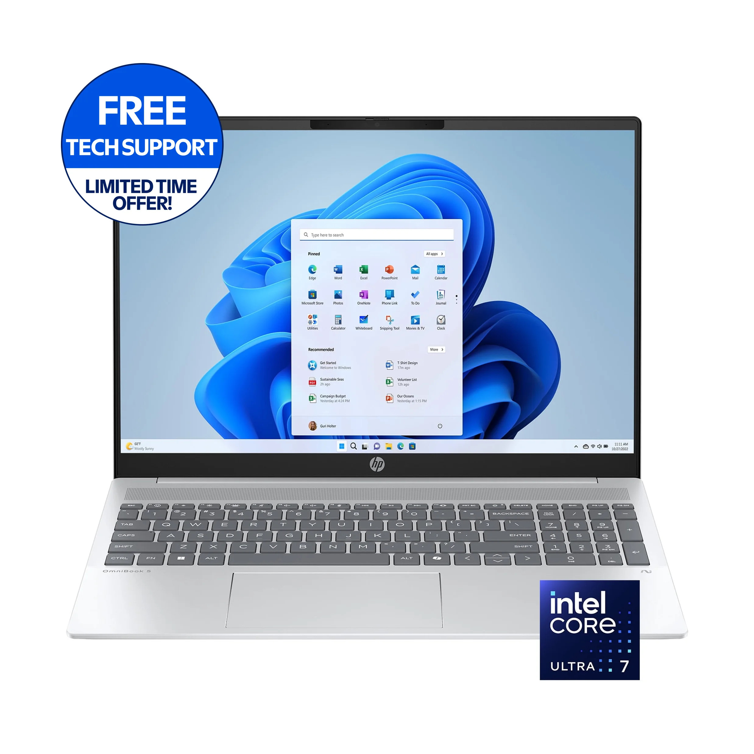 HP OmniBook 5 16 inch 2K Touch Laptop AI PC Intel Core Ultra 7 255U 16GB RAM 1TB SSD Glacier Silv... | Walmart (US)