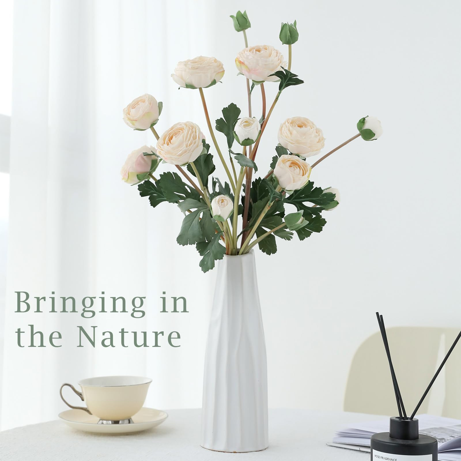 6Pcs Realistic Silk White Ranunculus Artificial Flowers Long Stems, 23.6" Tall Fake Flowers Faux ... | Amazon (US)