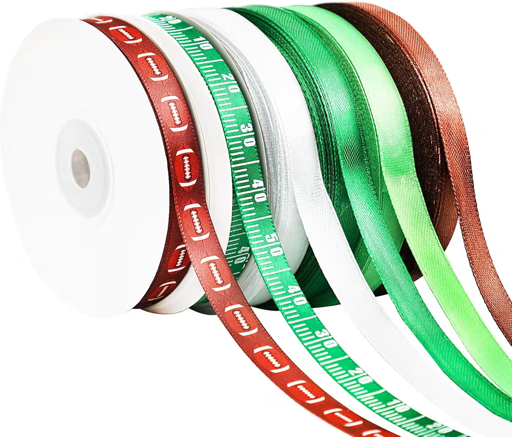 6 Rolls Football Ribbons for Crafting, Football Cheer Ribbon Green Brown Ribbon 3/8" Bow Sports R... | Amazon (US)