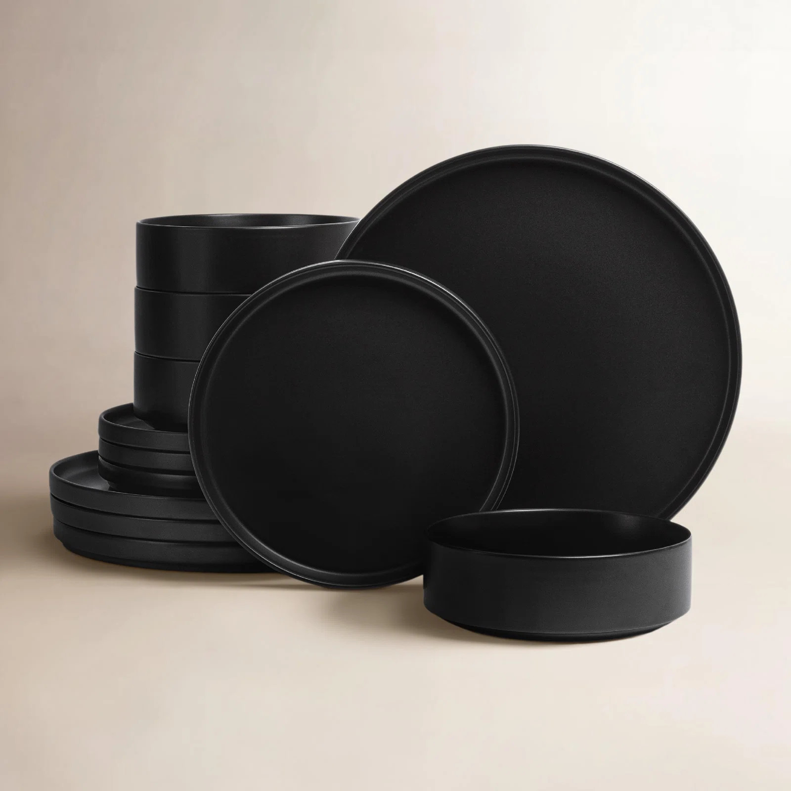 over&back Stackable 12-Piece Semi Hand-Finished Stoneware Dinnerware Set | Wayfair North America