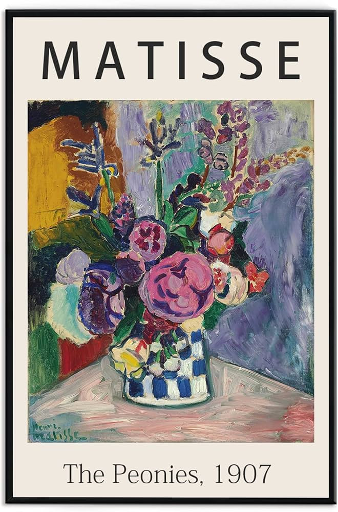 Gufro Matisse Wall Art Framed Canvas Print The Peonies,1907 Famous Paintings,Matisse Colorful Peo... | Amazon (US)
