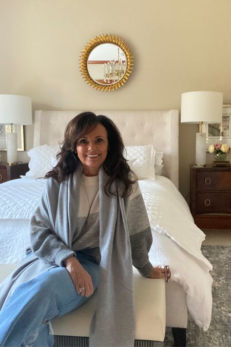 Should I talk detail this pretty bedroom or my sweater and scarf? I’ll link all! 
kimbentley, bedroom decor, stripe sweater, scarf, petite style

#LTKstyletip #LTKhome #LTKSeasonal