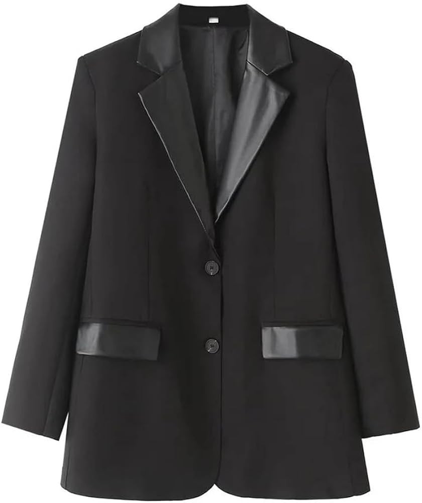 Women's Notched Casual Long Sleeved Single Breasted Leather Button Blazers | Amazon (US)