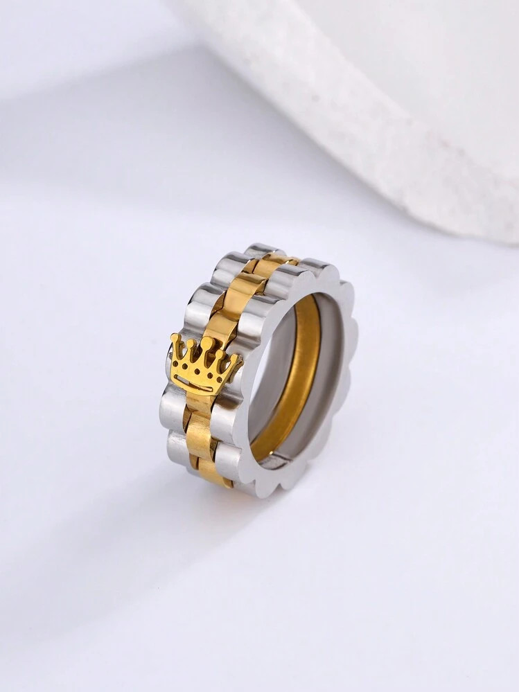1pc Minimalist Golden Crown Stainless Steel Ring | SHEIN
