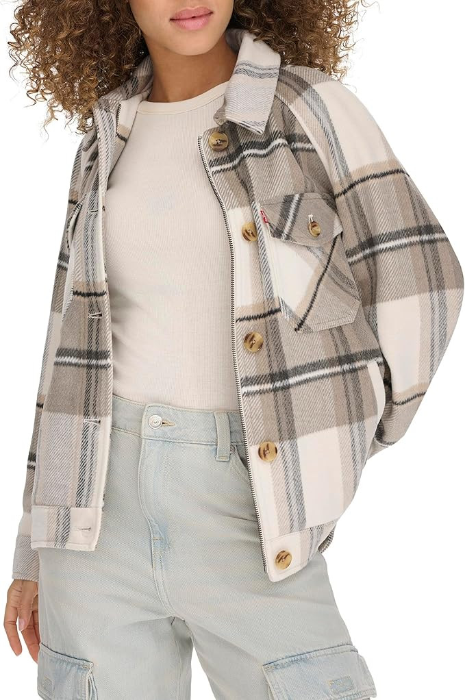 Levi's womens Zoe Relaxed Wool Plaid Shirt Jacket | Amazon (US)