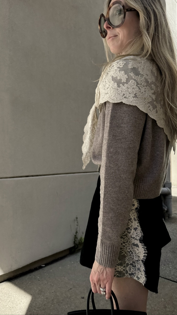 Is it 90 degrees? Yes. Is this sweater a must? Yes! Love a little lace cape moment and this is well worth the price! Can wear together or individually for many looks in one. Carpool look 👌🏻

#LTKNYFW #LTKdayinmylife #LTKgrwm