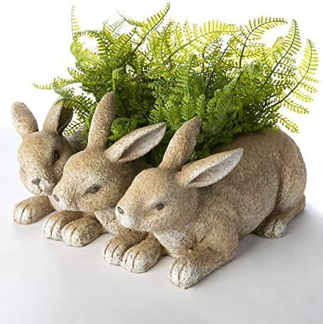 Plow & Hearth Indoor/Outdoor Bunny Rabbit Triplets Decorative Resin Planter for Flowers, Pots or Her | Amazon (US)