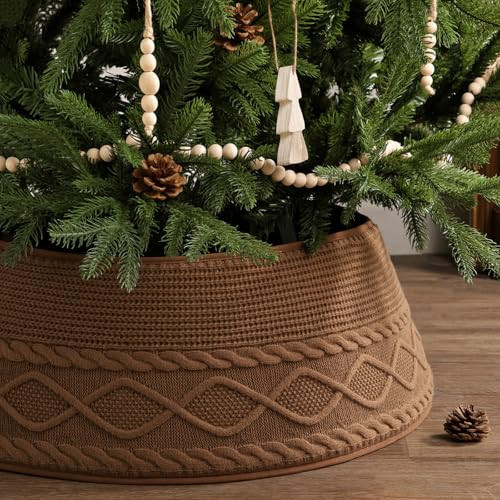 Knitted Christmas Tree Collar: Neutral Brown Crossed Diamond Textured Chunky Cable Knit Christmas Tree Collars for Artificial Trees, Rustic Farmhouse Tree Ring Tree Skirt for Xmas Holiday Home Décor | Amazon (US)