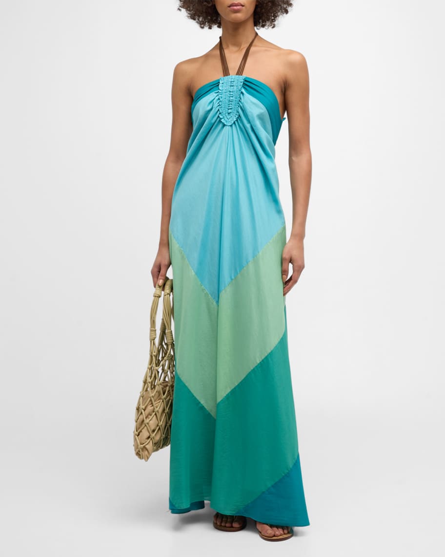 Mayla Backless Colorblock Halter Maxi Dress | Neiman Marcus