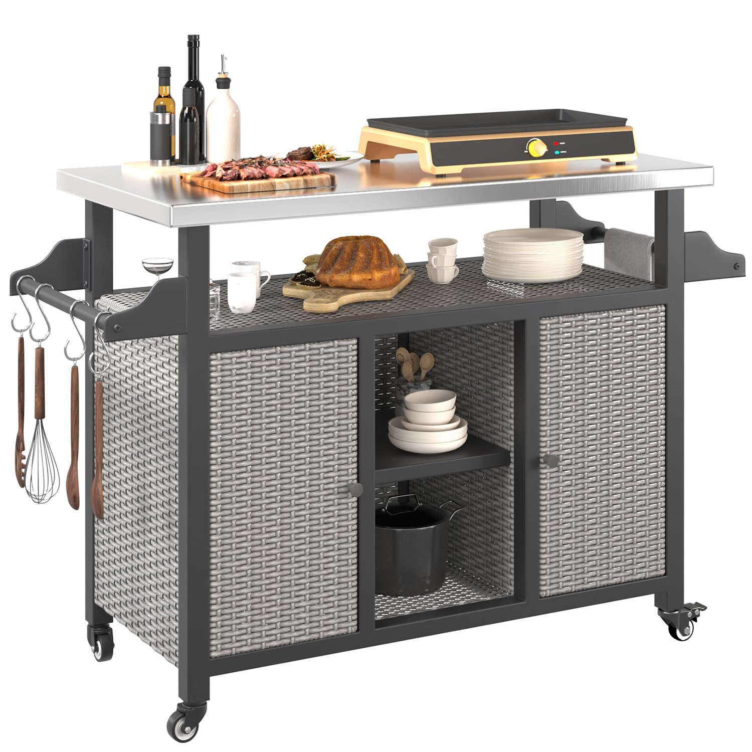 Outdoor Grill Table Cart with Storage Shelf, Outdoor Kitchen Island Buffet Cabinet for Patio Grad... | Amazon (US)