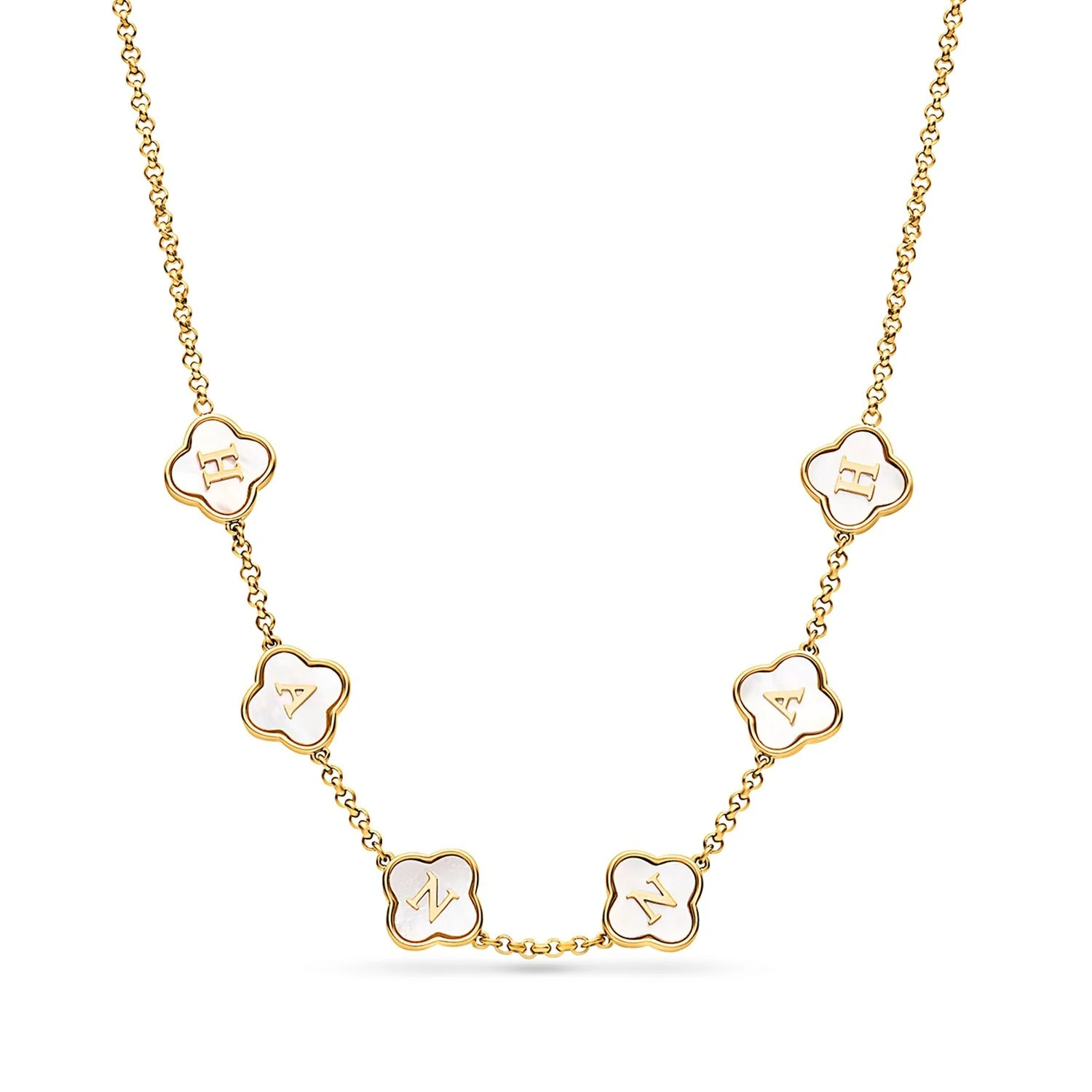 Pearl Clover Custom Name Necklace (Gold) | Abbott Lyon