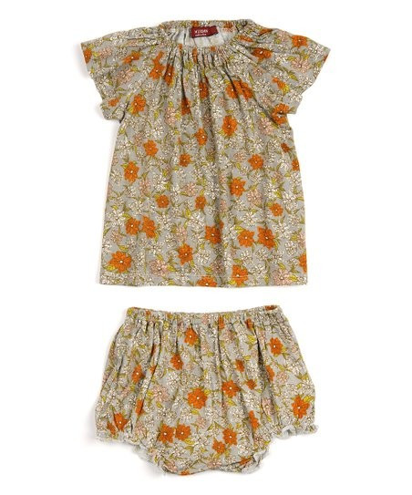 Gray Floral Angel-Sleeve Dress & Diaper Cover - Infant | Zulily