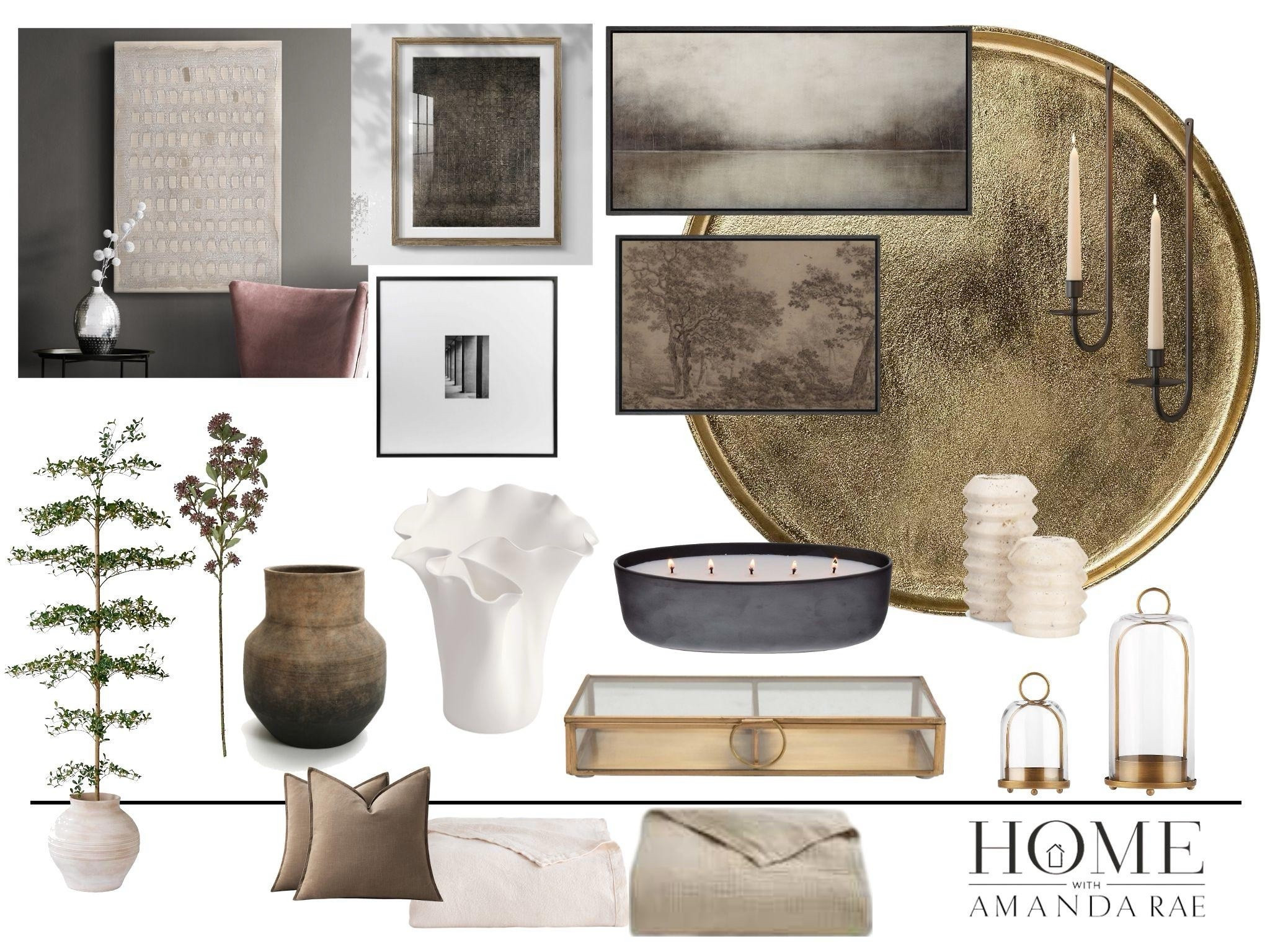 Gold accents, moody art, faux stems and tree, decorative accents

#LTKHome
